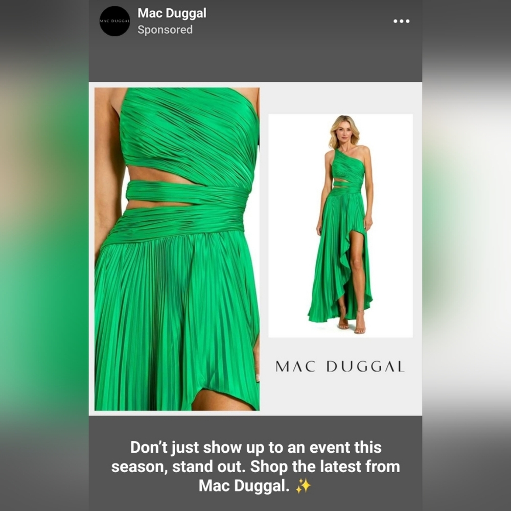 Mac Duggal Green One Shoulder Pleated Charmeuse Gown with Slit,Spring Green US0